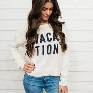 Z Supply Cream 'VACATION' Crewneck Sweater with Black Graphic